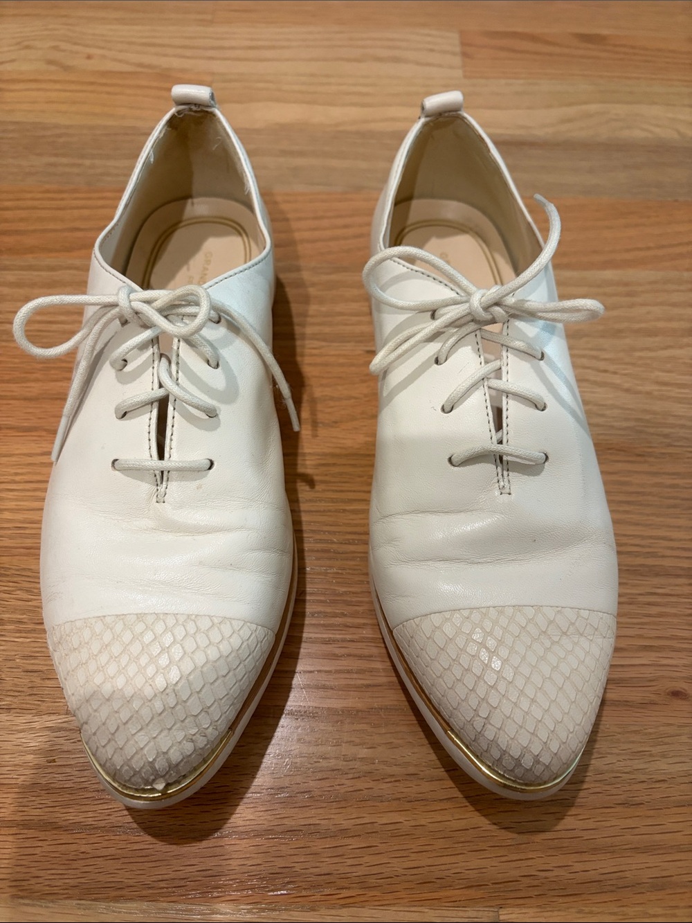 Cole Haan White Leather Lace-Up Moccasins with Textured Toe